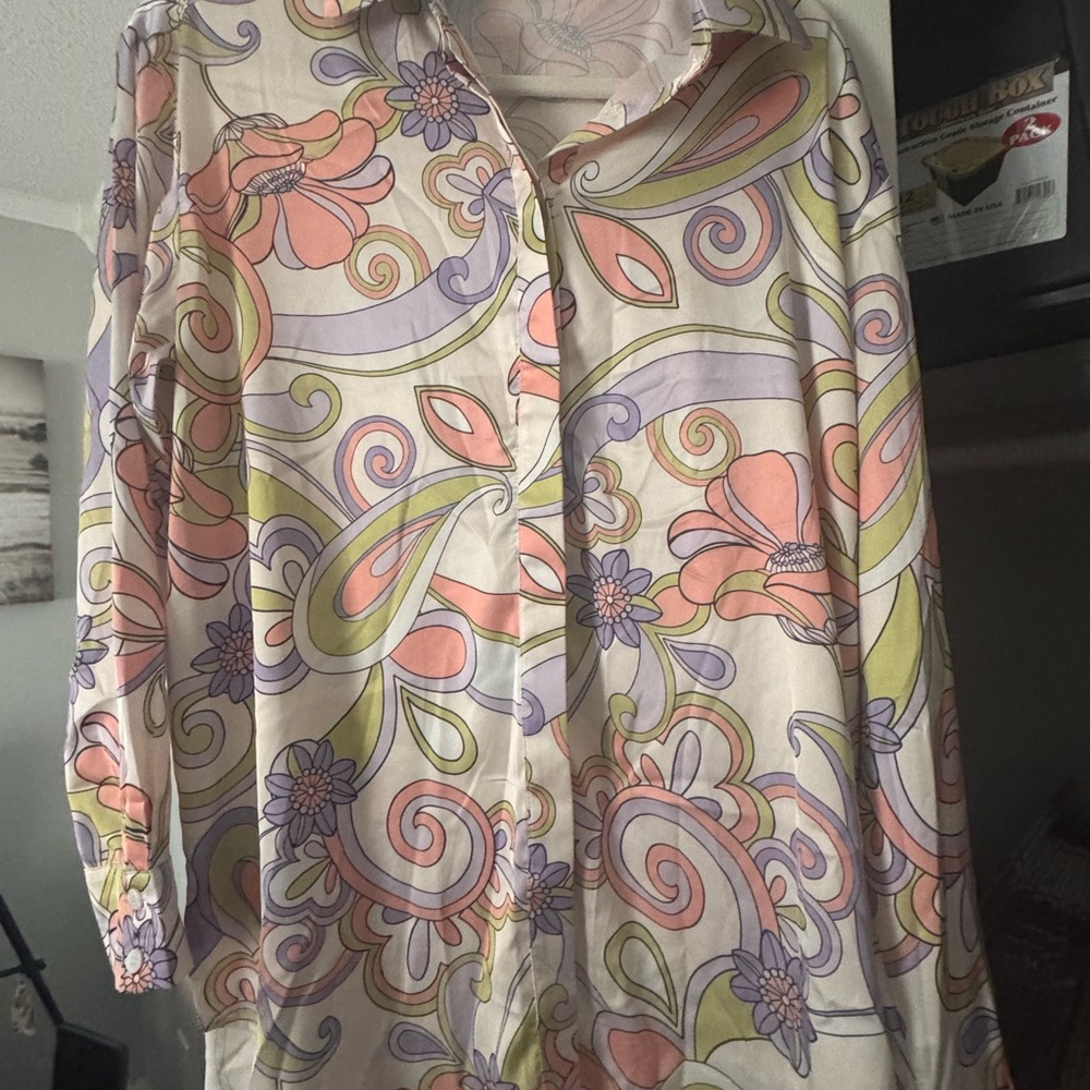 Anthropologie Pastel Floral Button-Up Blouse